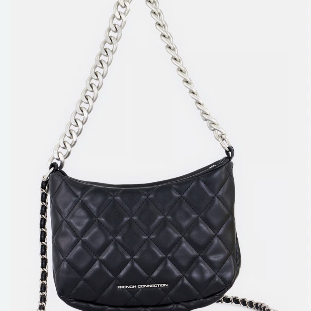 French Connection Black Quilted Shoulder Bag Elizabeth diamond